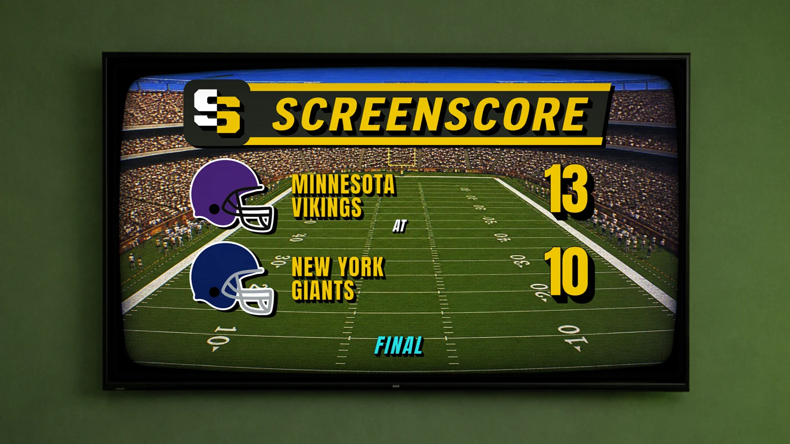ScreenScore CRT Standard football scoreboard on a wall-mounted TV