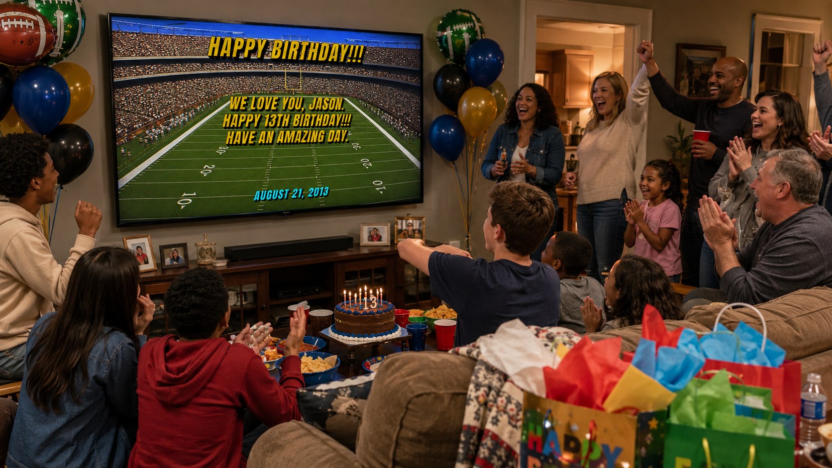 Personalized ScreenScore birthday message on a television