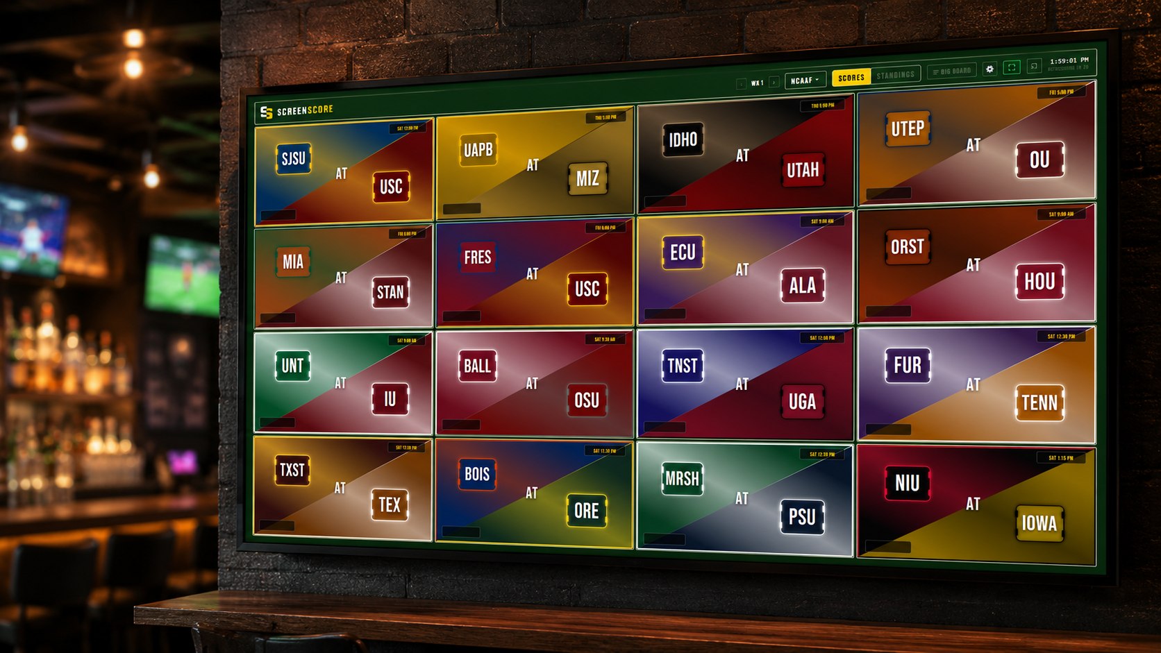 ScreenScore football grid in a sports bar